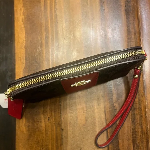 Coach Brown and Red Women's Wristlet with Long Strap NWT - Picture 8 of 10